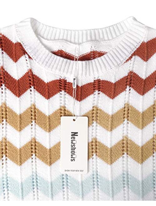 Newshows Women's Knit Long Sleeve Striped Color Block Loose Casual Pullover Sweater Jumper Tops