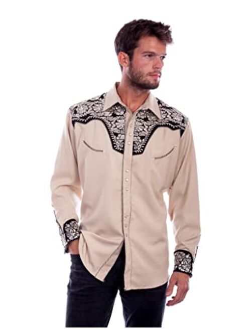 Scully Mens Floral Tooled Shirt