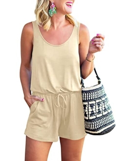 Womens Summer Scoop Neck Sleeveless Casual Tank Top Short Jumpsuit Rompers with Pockets