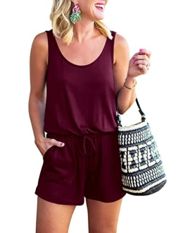 Womens Summer Scoop Neck Sleeveless Casual Tank Top Short Jumpsuit Rompers with Pockets