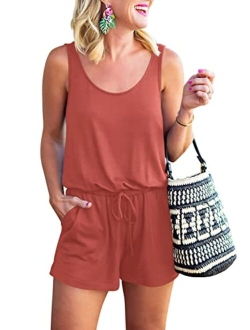 Womens Summer Scoop Neck Sleeveless Casual Tank Top Short Jumpsuit Rompers with Pockets