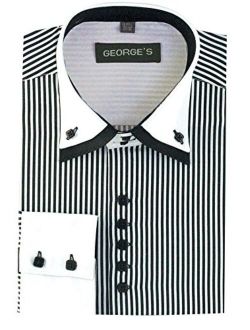 FORTINO LANDI Men's Long Sleeve Dress Shirt Two Tone Striped AH606