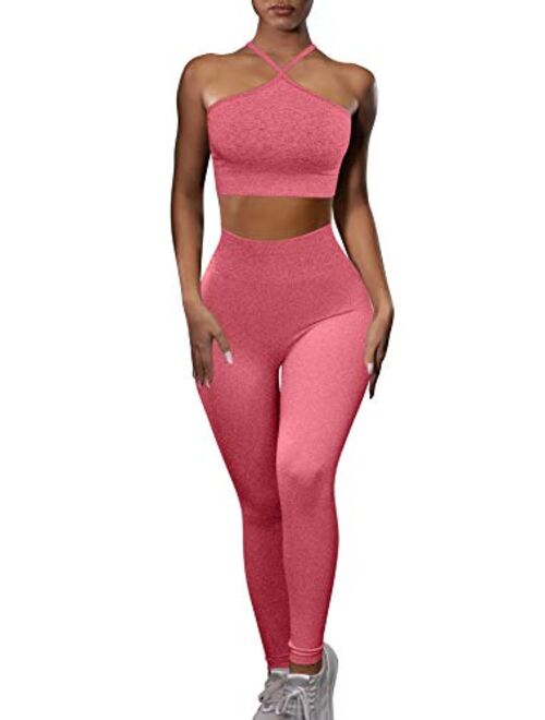 Buy HYZ Women's Seamless Workout 2 Piece Outfits High Waist Legging  Adjustable Strap Yoga Bra Sets online