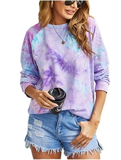 wearella Women's Tie Dye Sweatshirt Raglan Long Sleeves Pullover Loose Casual Tunic Shirt