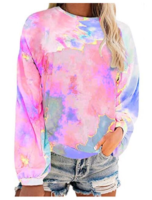 wearella Women's Tie Dye Sweatshirt Raglan Long Sleeves Pullover Loose Casual Tunic Shirt