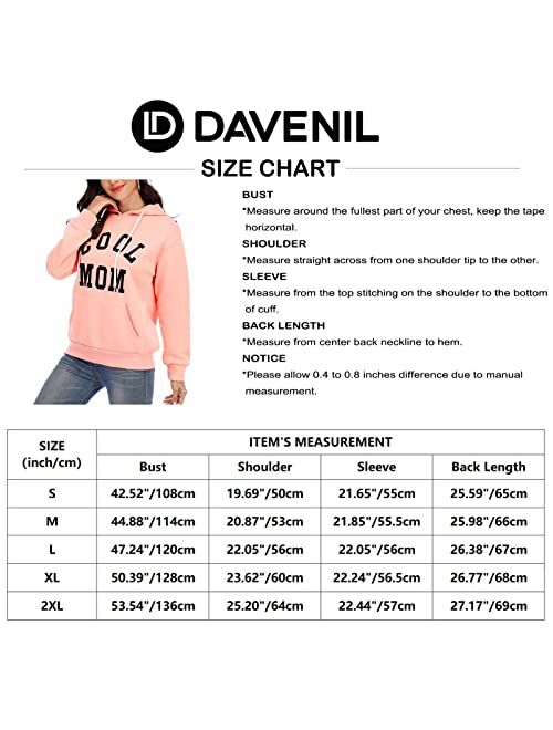 Davenil Womens Hoodies Comfy Fleece Long Sleeve Hooded Sweatshirt Pullover for Women Casual Tops with Pocket