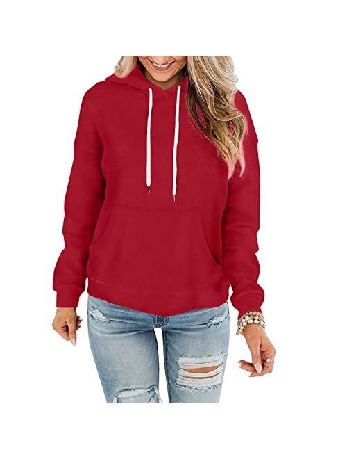 Davenil Womens Hoodies Comfy Fleece Long Sleeve Hooded Sweatshirt Pullover for Women Casual Tops with Pocket