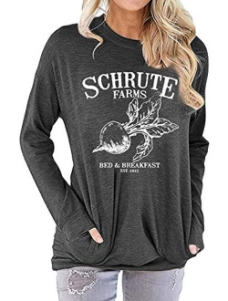 OUNAR Women Schrute Farms Shirt Cute The Office Graphic T-Shirt Sweatshirt with Pocket