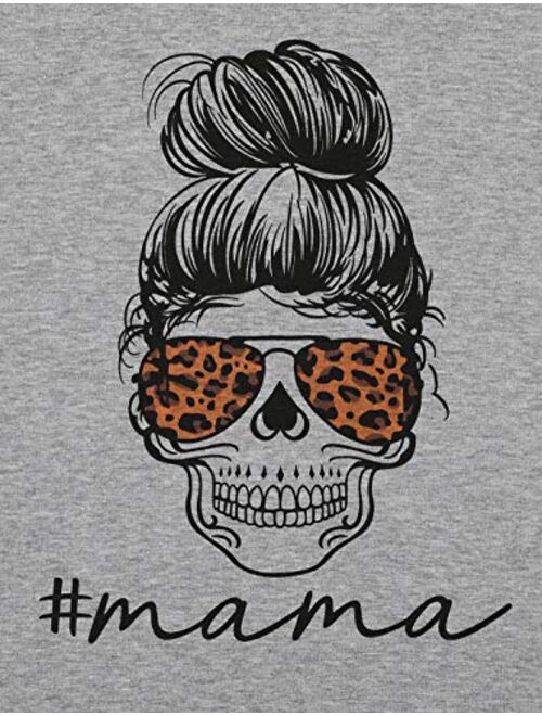 Mom Shirt for Women Mom Life Fashion Sweatshirt Funny Skull Print Top Fall Casual Long Sleeve Tee Shirts