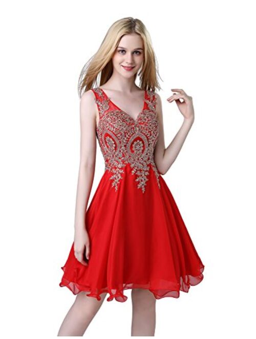 Belle House Women's Short Homecoming Dresses Halter Neck Appliques Beaded Prom Party Gowns