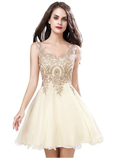 Belle House Women's Short Homecoming Dresses Halter Neck Appliques Beaded Prom Party Gowns