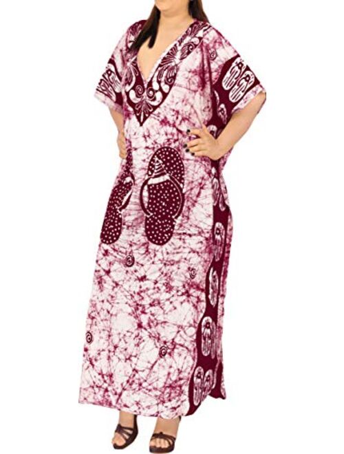 LA LEELA Women's Maxi Caftan Tank Dress Beach Swimwear Cover Ups Hand Batik A