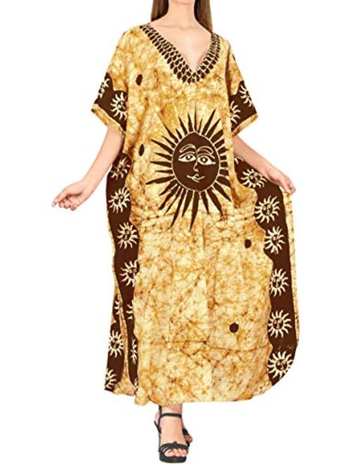 LA LEELA Women's Maxi Caftan Tank Dress Beach Swimwear Cover Ups Hand Batik A