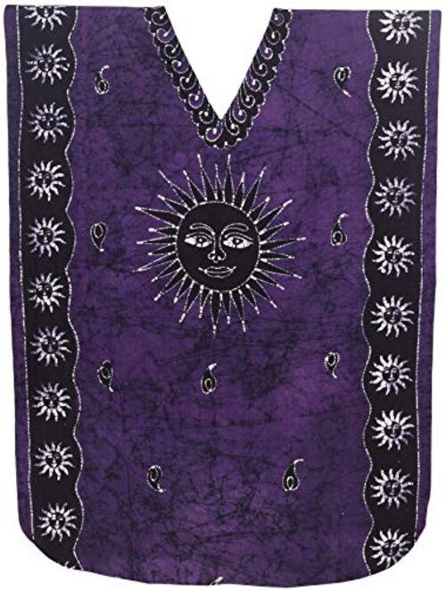 LA LEELA Women's Maxi Caftan Tank Dress Beach Swimwear Cover Ups Hand Batik A