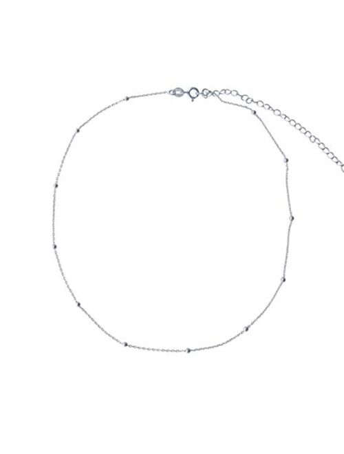 Amkaka Minimalist Sterling Silver Choker Necklace Thin Bead Ball Necklace