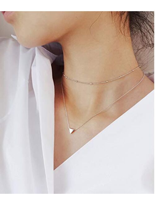 Amkaka Minimalist Sterling Silver Choker Necklace Thin Bead Ball Necklace