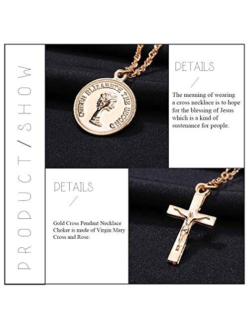 Fstrend Holy Necklace Religious Virgin Mary Cross Rose Charms Pendant Long Necklace Jewelry for Women and Girls