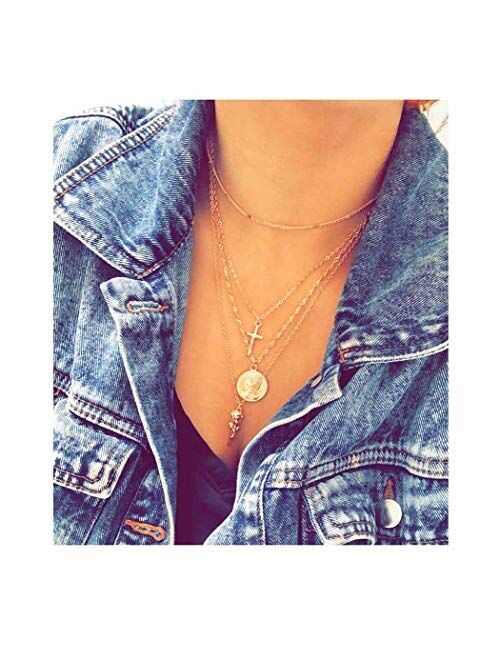 Fstrend Holy Necklace Religious Virgin Mary Cross Rose Charms Pendant Long Necklace Jewelry for Women and Girls