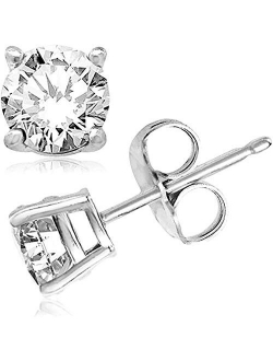 TIONEER Cubic Zirconia CZ Round-Cut Princess-Cut Solitaire Stud Earrings for Women and Men, Butterfly Push-Back And Screw-Back, Black, Gold, Rose Gold, And Silver, Sizes 