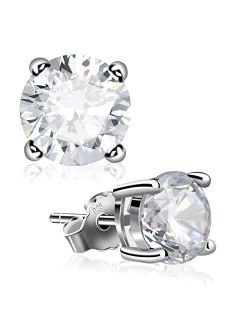 Stud Earrings, UHIBROS Sterling Silver Birthstone Round Cubic Zirconia Diamond Earrings