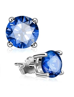 Stud Earrings, UHIBROS Sterling Silver Birthstone Round Cubic Zirconia Diamond Earrings