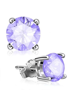 Stud Earrings, UHIBROS Sterling Silver Birthstone Round Cubic Zirconia Diamond Earrings