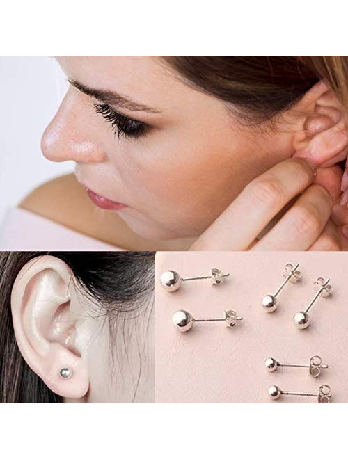 NYC Sterling Silver Bead Ball Studs 3mm-10mm Earrings-Plain Round Polished Hypoallergenic Studs for Women, Girls (3mm to 10mm)