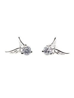 MANDI HOME Shining Angel Wings Shape Crystal Silver Earring Pierced Ear Studs