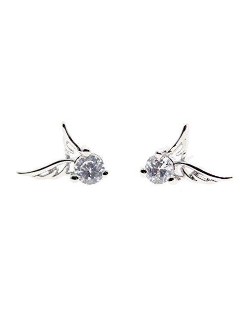 MANDI HOME Shining Angel Wings Shape Crystal Silver Earring Pierced Ear Studs