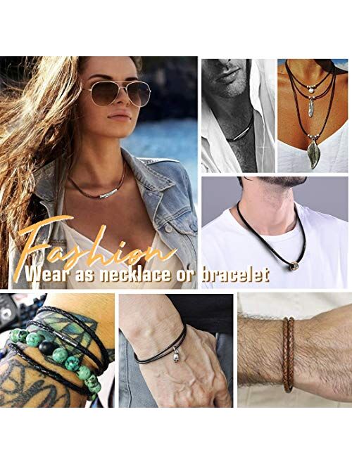 ChainsHouse Waterproof Braided Leather Cord Chain Necklace, Men Women DIY Woven Wax Rope Chain for Pendant, Customize Available, 2/3mm Width, 1618" 20" 22" 24" 26" 28" 30