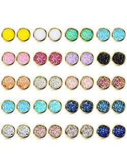 20 Pairs Druzy Stud Earrings Set Stainless Steel Round Earrings Pierced Earrings Jewelry for Women Girls