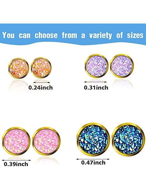 20 Pairs Druzy Stud Earrings Set Stainless Steel Round Earrings Pierced Earrings Jewelry for Women Girls