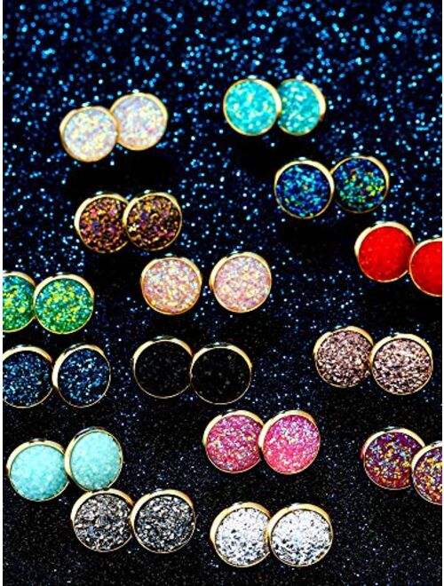 20 Pairs Druzy Stud Earrings Set Stainless Steel Round Earrings Pierced Earrings Jewelry for Women Girls