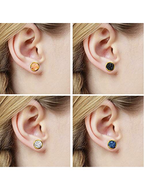 20 Pairs Druzy Stud Earrings Set Stainless Steel Round Earrings Pierced Earrings Jewelry for Women Girls