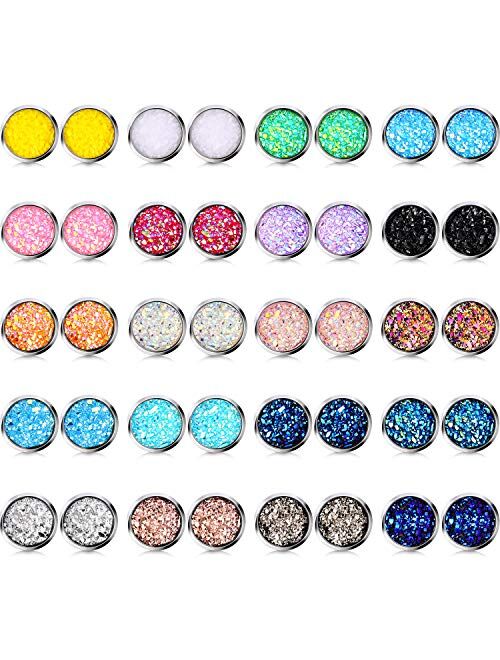 20 Pairs Druzy Stud Earrings Set Stainless Steel Round Earrings Pierced Earrings Jewelry for Women Girls