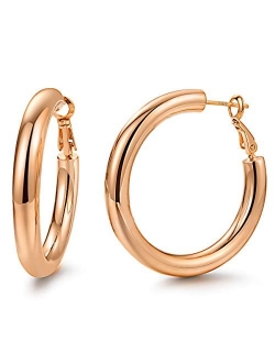 Hoop Earrings 18K Gold Plated 925 Sterling Silver Post 5MM Thick Tube Hoops for Women And Girls