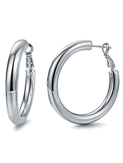 Hoop Earrings 18K Gold Plated 925 Sterling Silver Post 5MM Thick Tube Hoops for Women And Girls