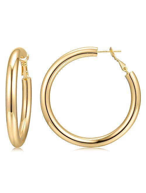 Hoop Earrings 18K Gold Plated 925 Sterling Silver Post 5MM Thick Tube Hoops for Women And Girls