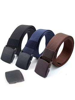 Coobbar 3-Pack Nylon Canvas Belt Plastic Buckle Belt Travel Adjustable Nylon Web Slide Belt