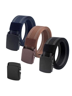 Coobbar 3-Pack Nylon Canvas Belt Plastic Buckle Belt Travel Adjustable Nylon Web Slide Belt