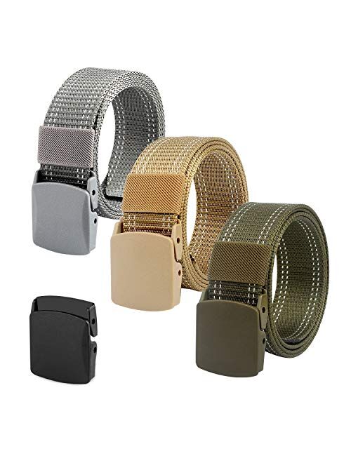 Coobbar 3-Pack Nylon Canvas Belt Plastic Buckle Belt Travel Adjustable Nylon Web Slide Belt