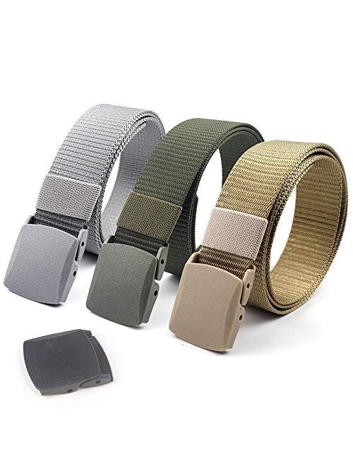 Coobbar 3-Pack Nylon Canvas Belt Plastic Buckle Belt Travel Adjustable Nylon Web Slide Belt