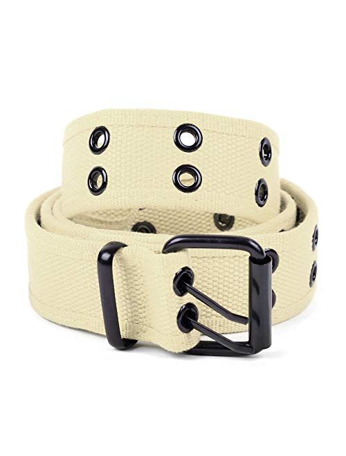 Casual Unisex Canvas Belt Double Hole Belt - Double Grommets Belt for Men and Women