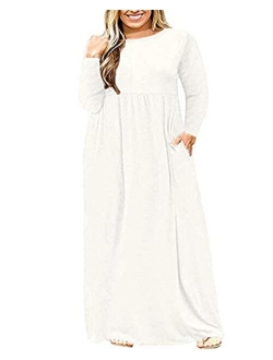 AUSELILY Women's Plus Size Long Sleeve Loose Plain Casual Long Maxi Dresses with Pockets