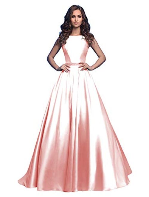 Ufashion Women's Satin Ruched A Line Prom Dress Beaded Formal Evening Gown with Pockets