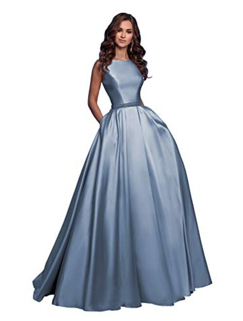 Ufashion Women's Satin Ruched A Line Prom Dress Beaded Formal Evening Gown with Pockets