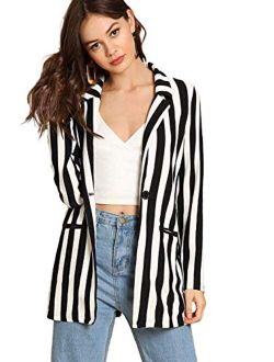 Women's Casual Work Office Open Front Striped Blazer