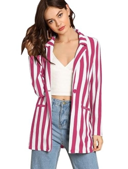 Women's Casual Work Office Open Front Striped Blazer