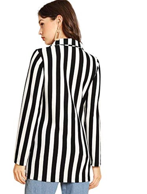 Floerns Women's Casual Work Office Open Front Striped Blazer