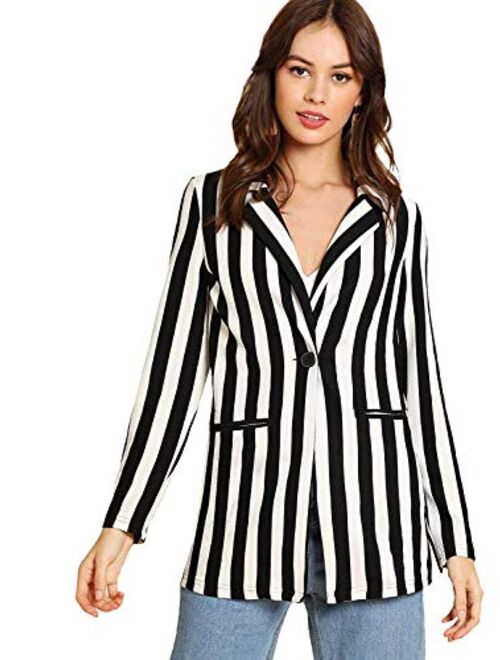 Floerns Women's Casual Work Office Open Front Striped Blazer